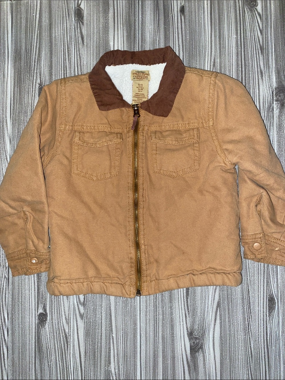 Telluride clothing company toddler tan jacket with brown collar size 4T